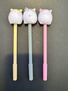 Cute Cat Top Gel Pens - Yellow, Gray, Pink (Set of 3)